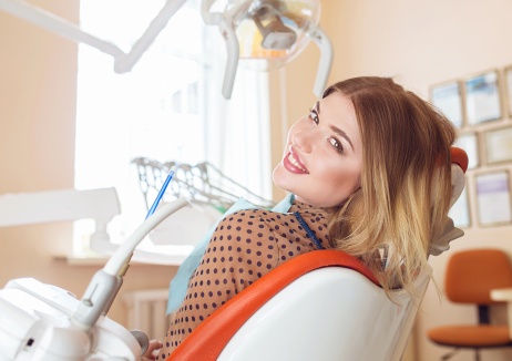 Woman in dental chair for preventive dentistry